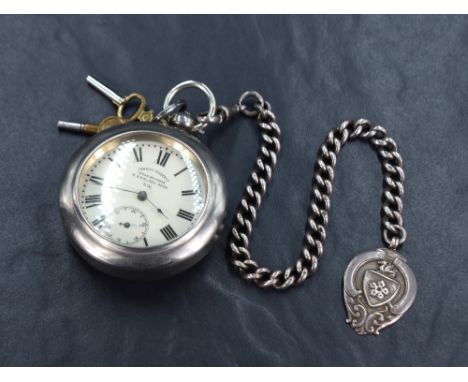 A French silver key wound pocket watch having Roman numeral dial with subsidiary secionds on a white enamelled face bearing n