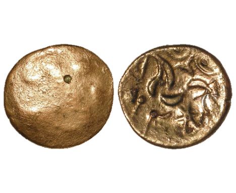 Celtic Britain: Corieltauvi, South Ferriby type debased or fourrée gold Stater, star below horse, see S.390. 2.49g. Fair/Fine