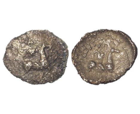 Celtic Britain: Atrebates and Regni silver unit of Verica c.10 - c.40 AD; COMMI F mounted warrior with shield / VERICA mounte