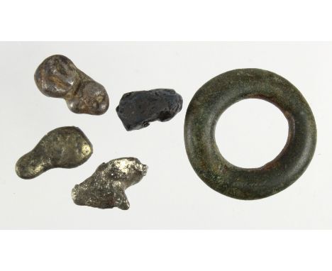 Celtic Britain: Four unstruck 'slugs' in debased gold, silver and bronze (for making coin blanks) 1.62-3.31g, found at the Ce
