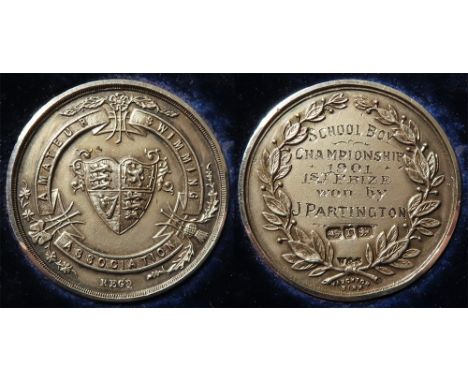 British Sporting Medal, hallmarked silver d.32.5mm, 19.8g: Amateur Swimming Association School Boy Championship 1901 1st Priz