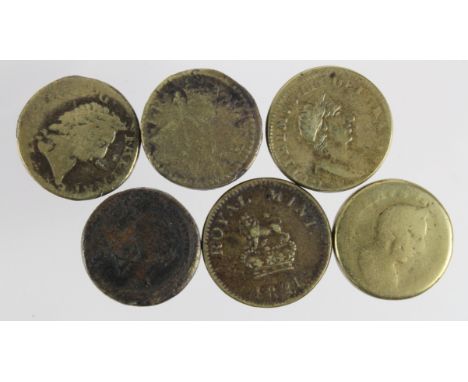 Coin Weights (6) 17th-19thC assortment including William III portrait guinea weight aVF, etc.