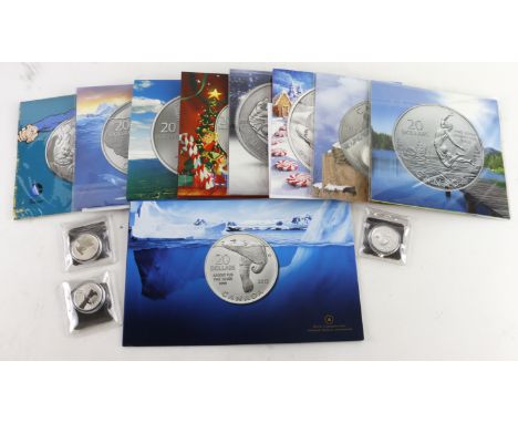 Canada (12) quarter ounce .999 pure silver coins: 2011: Canoe; 2012: Polar Bear, Reindeer, Diamond Jubilee; 2013: Hockey, Fat