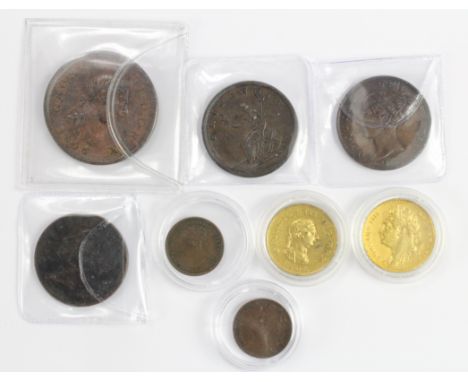 GB Copper (8): Penny 1806 incuse curl VF; Halfpennies: 1807 GVF tone spot, 1855 VF-GVF spot and edge knock, 1858 slightly cor