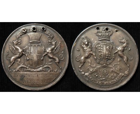 London Stockbroker's Pass, silver d.40.5mm, 23.91g: 1837 to 1880s type by B. Wyon, named to 'MONTAGU CLEUGH WILKINSON', toned
