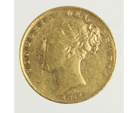 Sovereign 1872 shieldback, no die number, S.3853B, VF, light scratches.