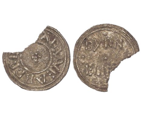 Anglo-Saxon: Edward the Elder small cross/two line type silver Penny (large fragment), moneyer Byrnelm. 1.06g. S.1087. F-GF w