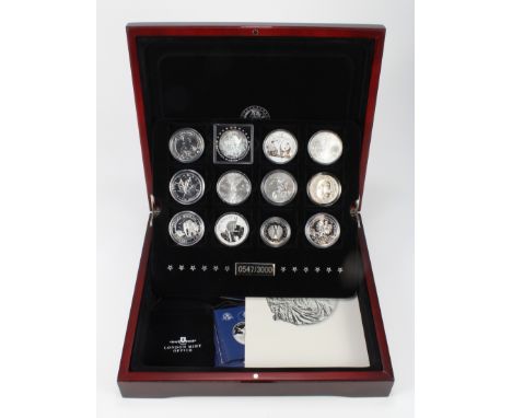 World silver coins, crowns and ounces (12): 'Fabulous 12 Silver Collection' 2010 by The London Mint Office. Includes UK Brita