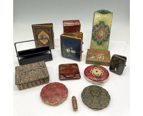 Some items are Asian inspired, and all are wonderfully designed and decorated. Lot includes - leather embossed double eye gla