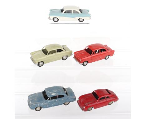 Five Marklin (Germany) Diecast Model Cars, Porsche 356, red body, 5524/15 Borgward Isabella, blue body, 8018 Ford Taunus 15M,