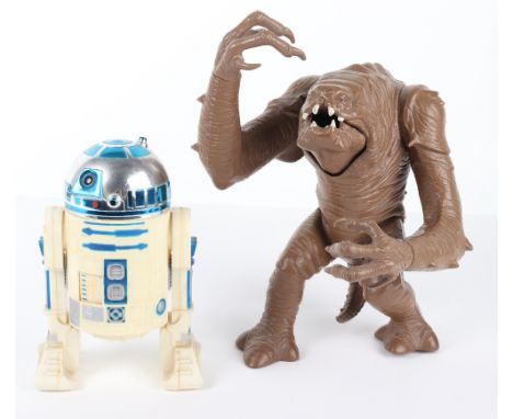 Unboxed Vintage Kenner Large Size Artoo Detoo (R2-D2) poseable figure, plus a Rancor Monster figure, both in good original co