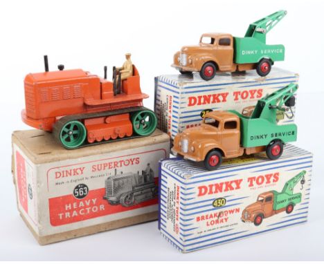 Two Boxed Dinky Toys  Commer Break Down Lorrys 25X tan cab, green back, red wheel hubs, Dinky service in white (missing hook)