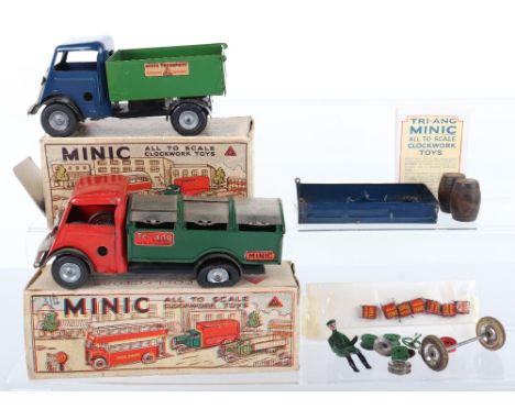 Boxed Triang Minic Post War 86M  Tipper Lorry, blue cab, black wings, green tipper ‘Minic Transport’  in excellent original w
