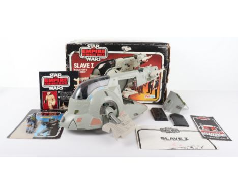 Boxed Palitoy Star Wars The Empire Strikes Back Slave I Boba Fett’s Spaceship, complete with canopy, cargo ramp, Han Solo in 