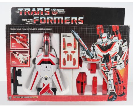 Boxed Hasbro G1 Transformers Autobot Warrior Air Guardian Jetfire 1984 issue, transforms from super jet to robot and back, in