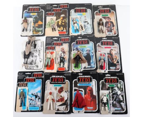 Seventeen Loose 1st -2nd-3rd Wave Vintage Star Wars Figures with Backing Cards, Ben (Obi-Wan) Kenobi with light sabre, Darth 