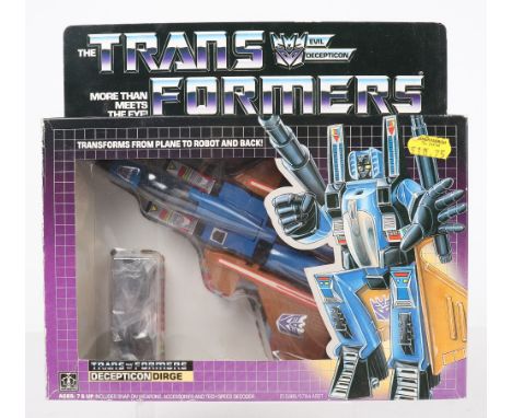 Boxed Hasbro G1 Transformers Deception ‘Dirge’ 1985 issue, transforms from plane to robot and back, in near mint original con