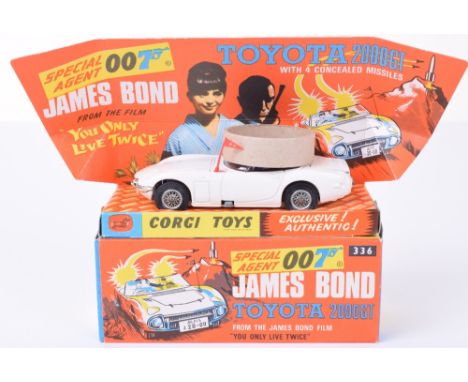 Corgi Toys James Bond 336 James Bond Toyota 2000GT from the film ‘You Only Live Twice’, white body, 2 figures, rocket launche