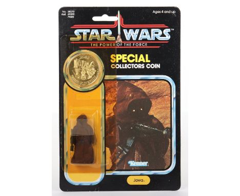 Kenner  Star Wars The Power of The Force Jawa with special collectors coin, Vintage Original Carded Figure, 3 ¾ inches mint, 