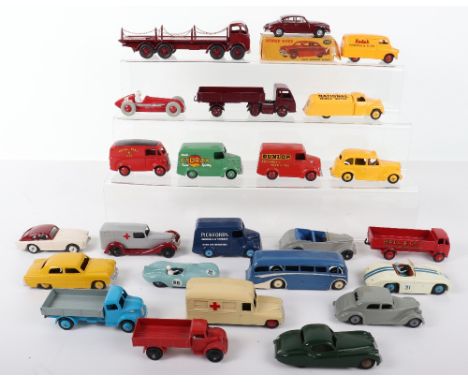 Collection of re-painted Dinky Toys, including Foden flat truck with chains, one chain pole broken, Cydrax and Dunlop Trojan 