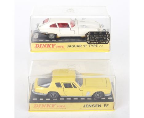 Two Dinky Toys Boxed Model cars, 131 Jaguar E Type 2+2,white body, gold base, red interior, wire wheels, some paint chipping 