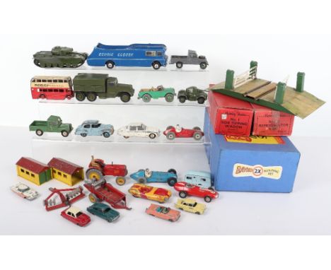 Playworn Diecast, Hornby 0 gauge and Bayko, Dinky Austin Somerset,Dunlop Double Decker bus, Centurion tank, Corgi Jaguar, Cor