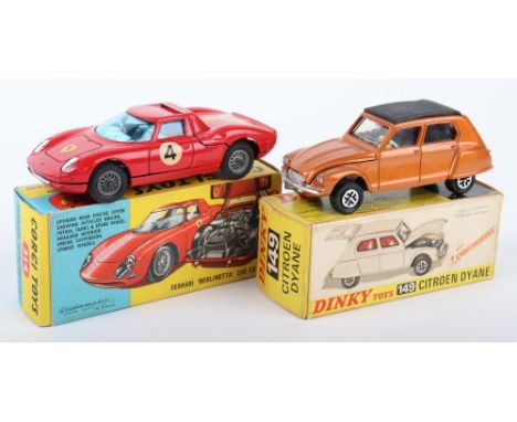Dinky Toys 149 Citroen Dyane, bronze body, black roof, speedwheels, in near mint condition, with a good original box plus Cor