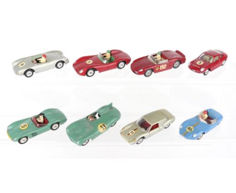 Eight unboxed Solido Competition Diecast Cars 1/43 scale, circa 1960’s including: Aston Martin 3L, Jaguar D Type Le Mans (som