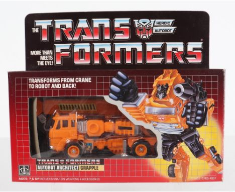 Boxed Hasbro G1 Transformers Autobot Architect ‘Grapple’ 1985 issue, transforms from crane to robot and back, in near mint or