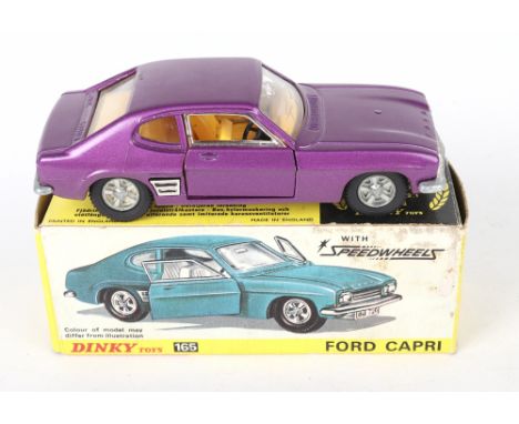 Dinky Toys 165 Ford Capri, metallic mauve, orange interior, cast wheel hubs, in near mint original condition, illustrated box