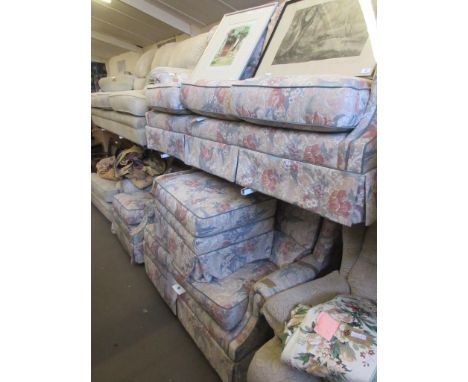 COTTAGE FOUR PIECE SUITE COMPRISING THREE SEATER SOFA, TWO SEATER SOFA ARMCHAIR AND POUFFE, THREE SEATER SOFA WIDTH 190CM 