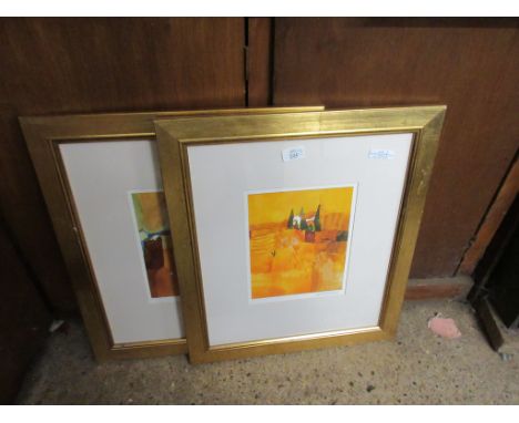 PAIR OF FRAMED PRINTS OF ABSTRACT COUNTRY SCENES, FRAME SIZE 49CM WIDE 