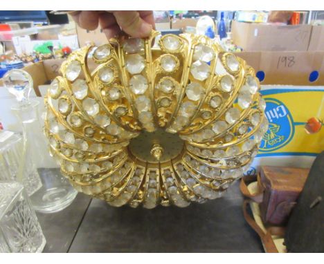 MOULDED GILT AND GLASS ORNATE CEILING LIGHT FITTING, DIAM 38CM 