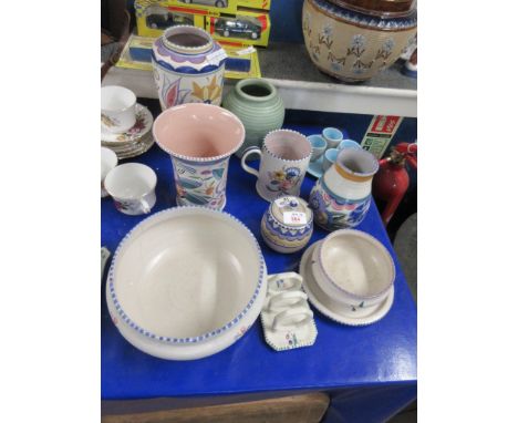 COLLECTION OF VARIOUS POOLE POTTERY WARES INCLUDING VASES, EGG CUPS, FRUIT BOWL, TOAST RACK ETC 