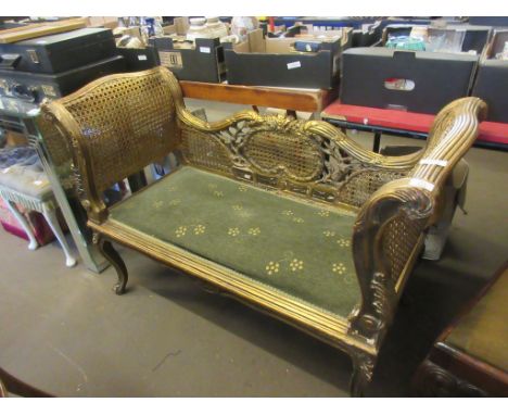 IMPRESSIVE MOULDED GILTWOOD AND CANE UPHOLSTERED BENCH OR SOFA, LENGTH APPROX 118CM 