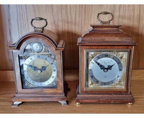 A walnut cased Elliott bracket clock, having an 8 day English movement, 18cm tall, together with a Elliott mahogany cased exa