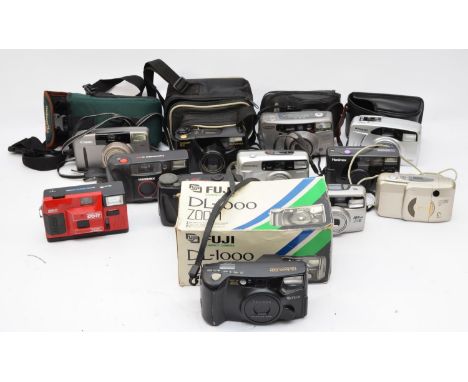 A collection of twelve 35mm cameras, to include Fuji DL1000 zoom (boxed with manual), Praktica Sport MD-2, Hanimex 35HF, Pent