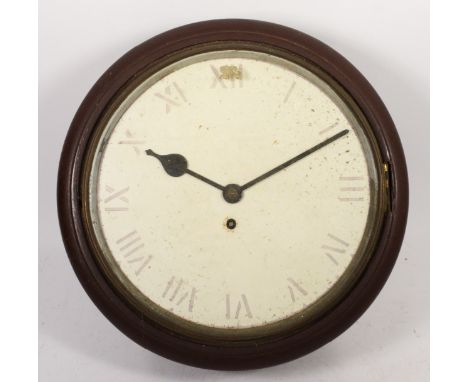 A late 19th century mahogany cased school wall clock, with single fusee movement. 38cm diameter. 
