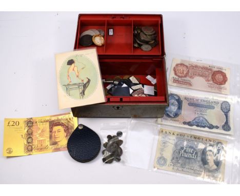 A L K. O'Brien £5 and 10 shillings note, another £5 note, four Chinese coins, various Roman coins and other items. 