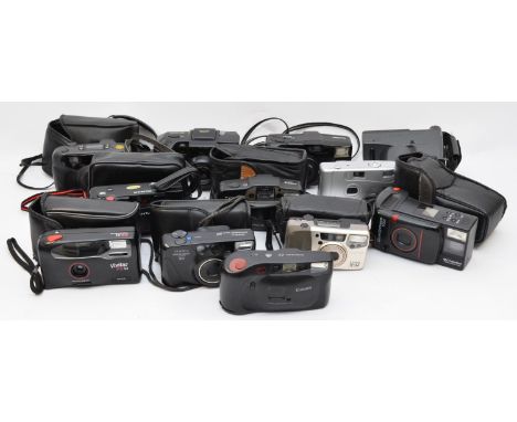 A collection of twelve 35mm compact cameras, to include a Canon Sureshot AF-7, a Pentax Espio 115M, a Canon Sureshot EX, a Pe