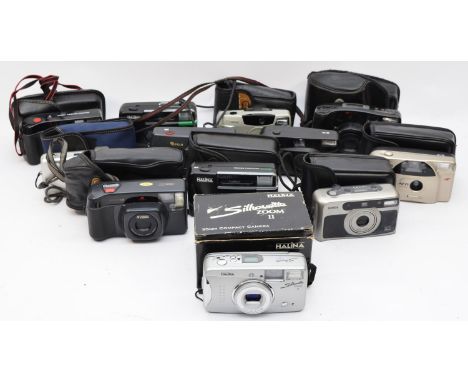 A collection of twelve 35mm compact cameras, to include a Minolta 125 Riva Zoom, a Konica Z-up 70 VP, a Halina Vision XM (x2)