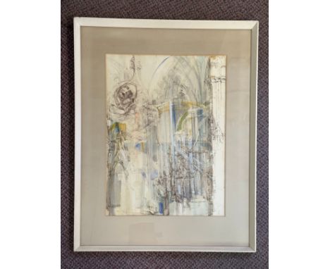 A watercolour and 'Drawing for a Gothic Composition'  by Lilian M. Harrison of Davenport Ave, Hessle. Image size 51 x 37cm. 
