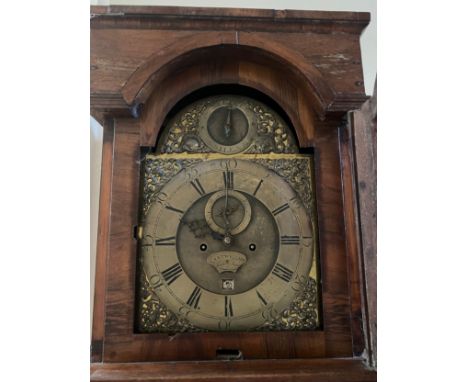 A brass faced eight day walnut&nbsp; longcase clock by Cartwright of Lombard Street, London. With date aperture and subsidiar
