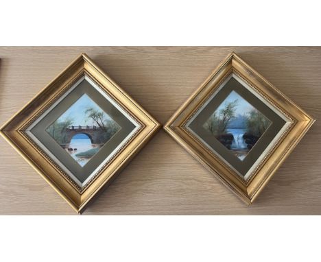 Two 19thC oil on ceramic framed plaques signed N R Bingley 19cm x 19cm. 
