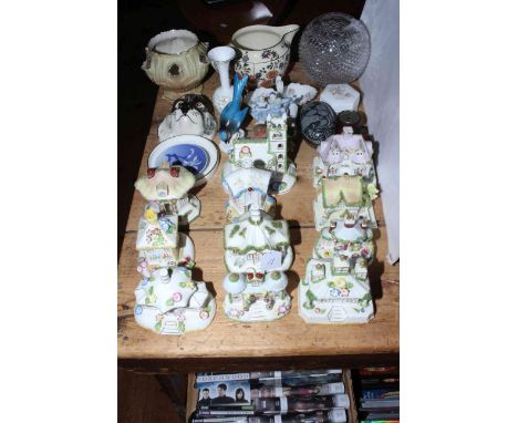 Eleven Coalport houses, Locke &amp; Co Worcester bulb vase, Doulton jug, bird ornaments, etc.