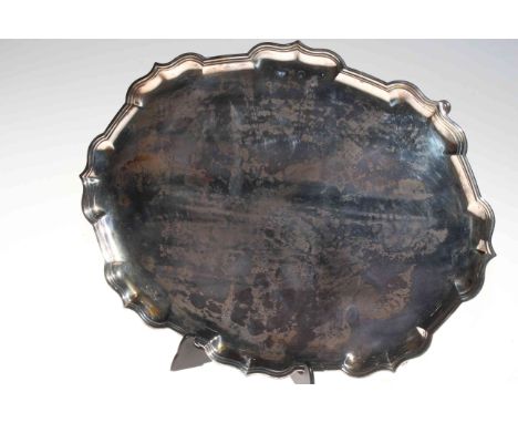 Silver oval salver on hoof feet, London 1972, 41cm across.
