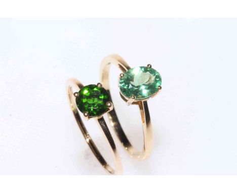 Chrome Diopside 9 carat gold ring, size P/Q, with certificate, along with Green Appalite ring in 9 carat gold, size P/Q.