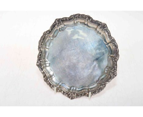 Chester hallmarked silver card tray with scroll border, 1901, 16.5cm diameter.