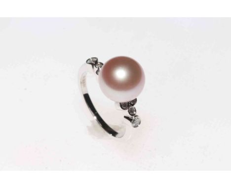 South Sea pearl and diamond 14k white gold ring, size M, with certificate.