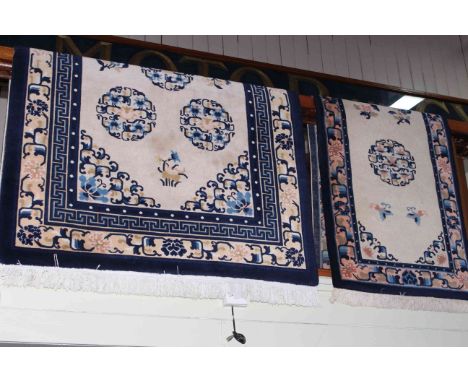 Blue and fawn ground Chinese rug 1.87 by 1.23 and matching Chinese runner 2.43 by 0.71.